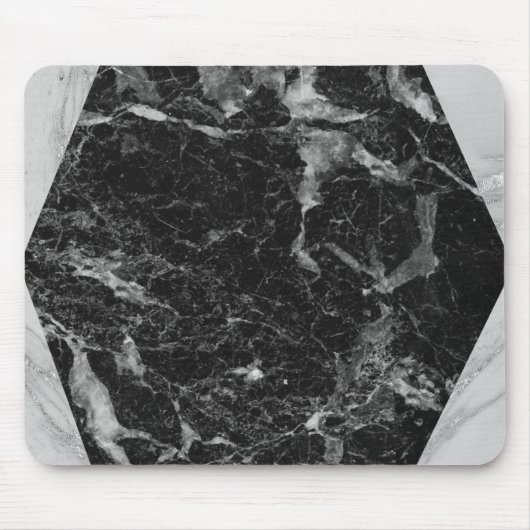 Zwart Wit & Zilver Marmer Modern Glam Muismat (Voorkant)