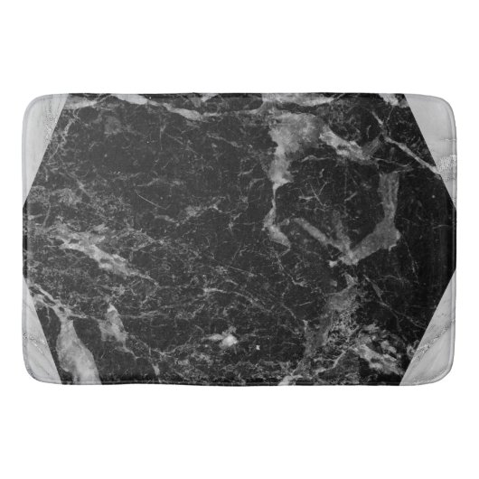 Zwart Wit & Zilver Marmer Modern Glam Trendy Badmat (Voorkant)