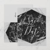 Zwart Wit & Zilver Marmer Modern 'Save the Date' Aankondigingskaart (Voorkant / Achterkant)