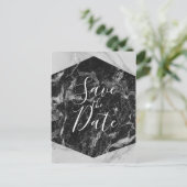 Zwart Wit & Zilver Marmer Modern 'Save the Date' Aankondigingskaart (Staand voorkant)