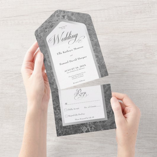 Zwart-wit, zilver, modern, geen diner all in one uitnodiging (Afscheurbaar)