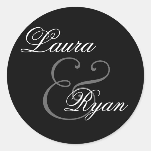 ZWART WIT ZILVER Monogram Bruiloft Sticker (Voorkant)