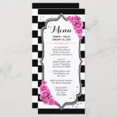 Zwart Wit Zilver Roze Menu Kaart (Voorkant / Achterkant)