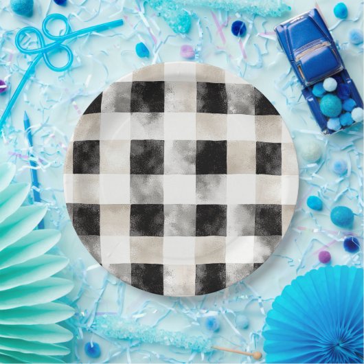 Zwart Wit Zilver Rustiek Kerstmis Papieren Bordje (Feest)