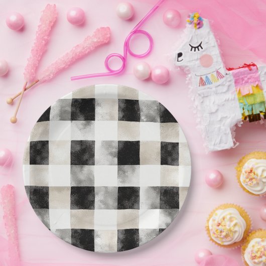 Zwart Wit Zilver Rustiek Kerstmis Papieren Bordje (Feest)