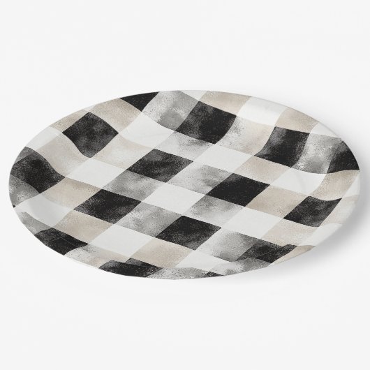 Zwart Wit Zilver Rustiek Kerstmis Papieren Bordje (Gekanteld)