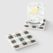 Zwart Wit Zilver Rustieke Stripes Kerstmis Stenen Onderzetter (Zijkant)