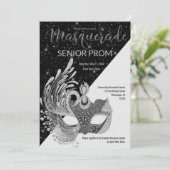 Zwart wit zilver sparkle glitter Masquerade Prom Kaart (Staand voorkant)