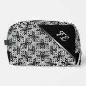 Zwart Wit + Zilver Vierkant Patroon Monogram Tasse Toilettasje (Voorkant)