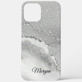 Zwart & Wit Zilveren Agaat & Gouden Sterren DIY Na Case-Mate iPhone Case