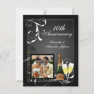 Zwart-wit zilveren champagne foto jubileum kaart