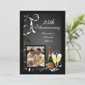 Zwart-wit zilveren champagne foto jubileum kaart (Staand voorkant)