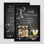 Zwart-wit zilveren champagne foto jubileum kaart (Voorkant / Achterkant)