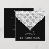 Zwart Wit Zilveren Harten Juweel 21ste Verjaardag Kaart (Voorkant / Achterkant)