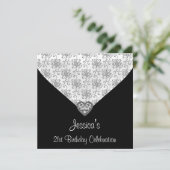 Zwart Wit Zilveren Harten Juweel 21ste Verjaardag Kaart (Staand voorkant)