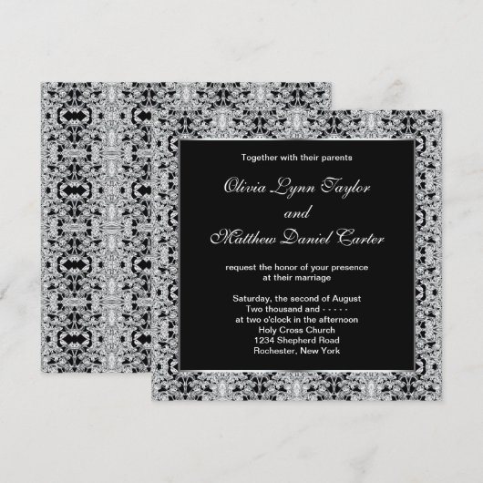 Zwart Wit Zilveren Lace Wedding Kaart (Voorkant / Achterkant)