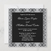 Zwart Wit Zilveren Lace Wedding Kaart (Voorkant)