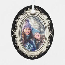 Zwart & Wit Zilveren Lijst Gepersonaliseerd Foto O Metalen Ornament