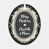 Zwart & Wit Zilveren Lijst Gepersonaliseerd Foto O Metalen Ornament (Achterkant)