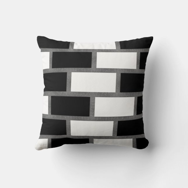 Zwart-wit zilverkleurig Tartan Gecontroleerd patro Kussen (Achterkant)