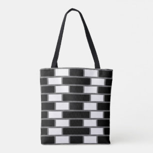 Zwart-wit zilverkleurig Tartan Gecontroleerd patro Tote Bag