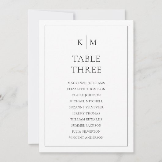 Zwart Wit Zitplaatskaart Kaart Monogram Rand (Voorkant)