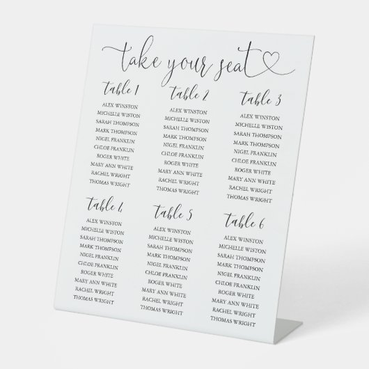 Zwart-Wit zitplaatskaart tafelnummer Reclamebord Met Voetstuk (Voorkant)