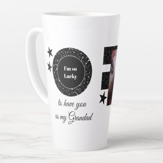 Zwart wit zo gelukkig Grandad met foto Latte Mok (Linkerhoek)