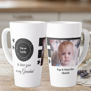 Zwart wit zo gelukkig Opa met foto Latte Mok