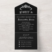 Zwart-wit zoet 16 Tiara Sixteen Modern All In One Uitnodiging (Binnen)