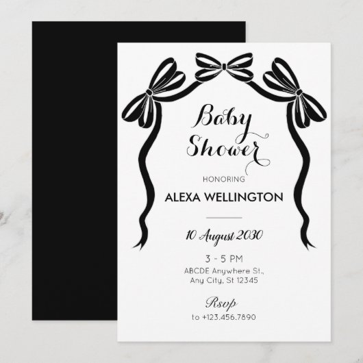 Zwart-wit zoet stropdassen lintboog baby shower kaart (Voorkant / Achterkant)