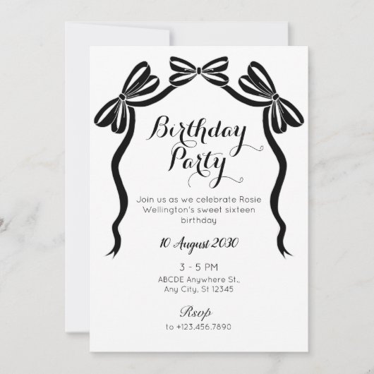 Zwart-wit zoet stropdassen lintboog verjaardag kaart (Voorkant)