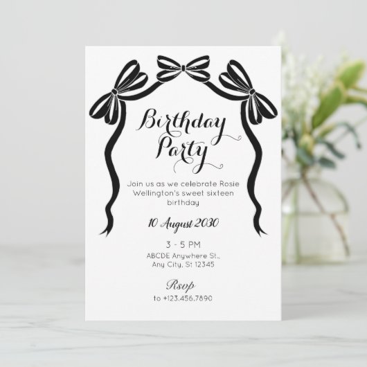 Zwart-wit zoet stropdassen lintboog verjaardag kaart (Staand voorkant)