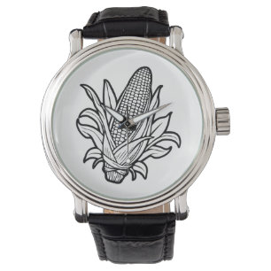 Zwart-wit zoete maïskolf pictogram horloge