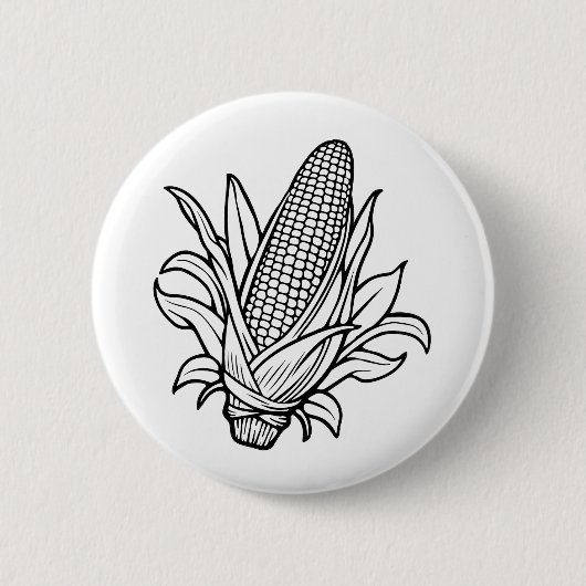 Zwart-wit zoete maïskolf pictogram ronde button 5,7 cm (Voorkant)