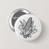 Zwart-wit zoete maïskolf pictogram ronde button 5,7 cm (Voorkant /achterkant)
