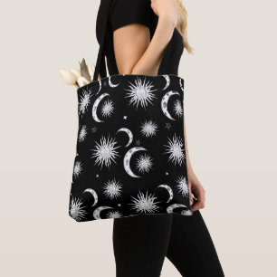 Zwart & Wit Zon Maan Sterren Hemellichamen Astrolo Tote Bag