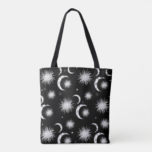 Zwart & Wit Zon Maan Sterren Hemelse Astrologie Tote Bag (Achterkant)