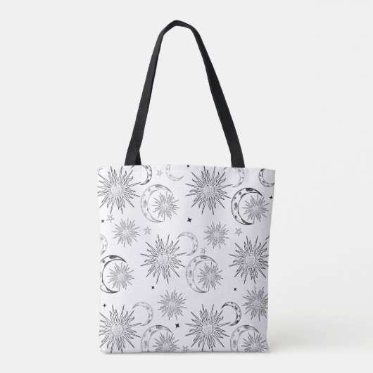 Zwart & Wit Zon Maan Sterren Hemelse Astrologie Tote Bag (Achterkant)