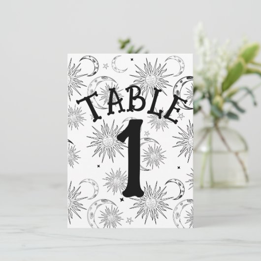 Zwart & Wit Zon Maan Sterren Tafelnummer (Staand voorkant)