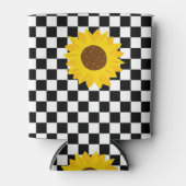 Zwart-wit Zonnebloem Checkerboard Retro Blikjeskoeler (Voorkant)
