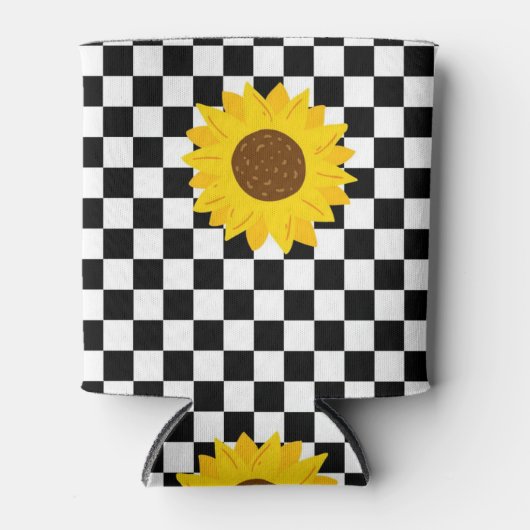 Zwart-wit Zonnebloem Checkerboard Retro Blikjeskoeler (Voorkant)