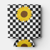 Zwart-wit Zonnebloem Checkerboard Retro Blikjeskoeler (Achterkant)
