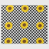 Zwart-wit Zonnebloem Geruite Bloem Patroon Cadeaupapier (Vlak)