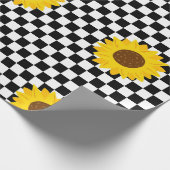 Zwart-wit Zonnebloem Geruite Bloem Patroon Cadeaupapier (Hoek)