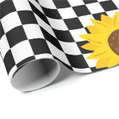 Zwart-wit Zonnebloem Geruite Bloem Patroon Cadeaupapier (Rol Hoek)