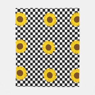 Zwart-wit Zonnebloem Geruite Bloem Patroon Fleece Deken