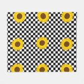 Zwart-wit Zonnebloem Geruite Bloem Patroon Fleece Deken (Voorkant (Horizontaal))