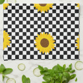 Zwart-wit Zonnebloem Geruite Bloem Patroon Theedoek (Gevouwen)