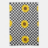 Zwart-wit Zonnebloem Geruite Bloem Patroon Theedoek (Verticaal)